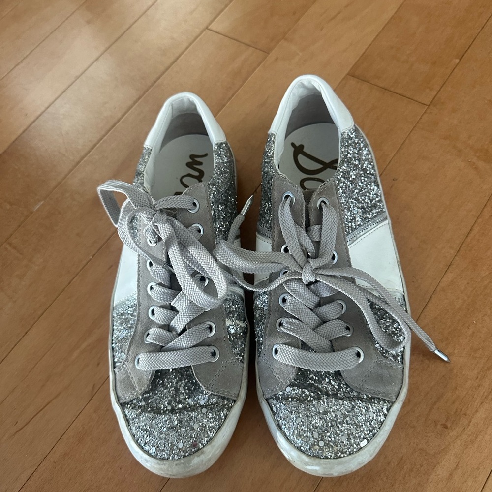 Sam Edelman Baylee White Silver glitter sneaker